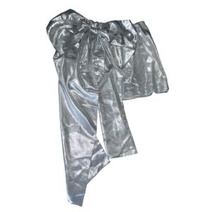 Johnny Wujek Silver Metallic Mini Skirt with Oversized Bow Detail Womens Size 22